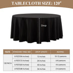 1 Pack Black Round Tablecloths 120 Inch for Dining Tables