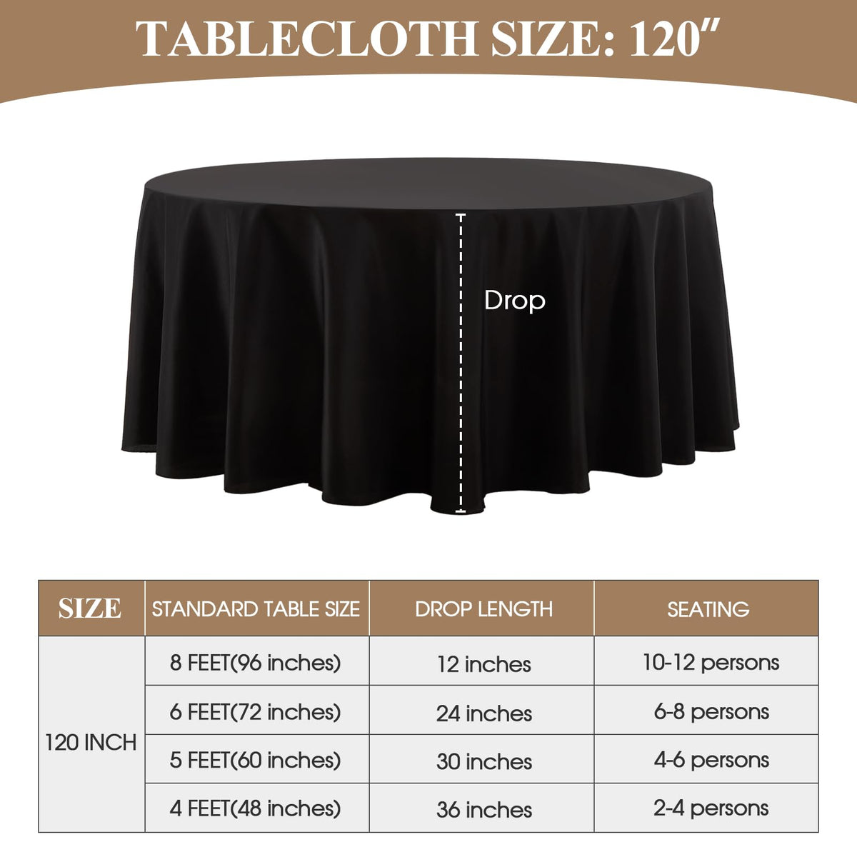 1 Pack Black Round Tablecloths 120 Inch for Dining Tables
