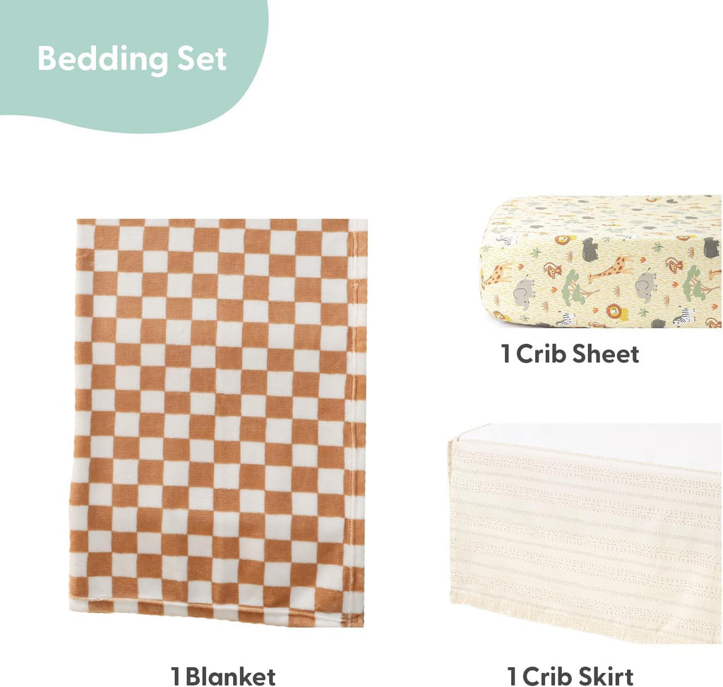 Baby Crib Bedding Set for Boys or Girls - 3 Pieces - Newborn, Infant & Toddler Bed - Checkered Baby Blanket Set with