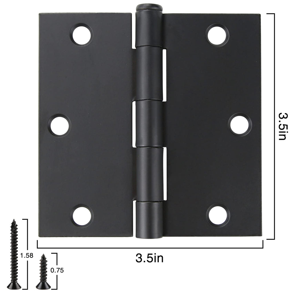 18 Pack Matte Black Door Hinges 3.5 x 3.5 Inch with Square Corners