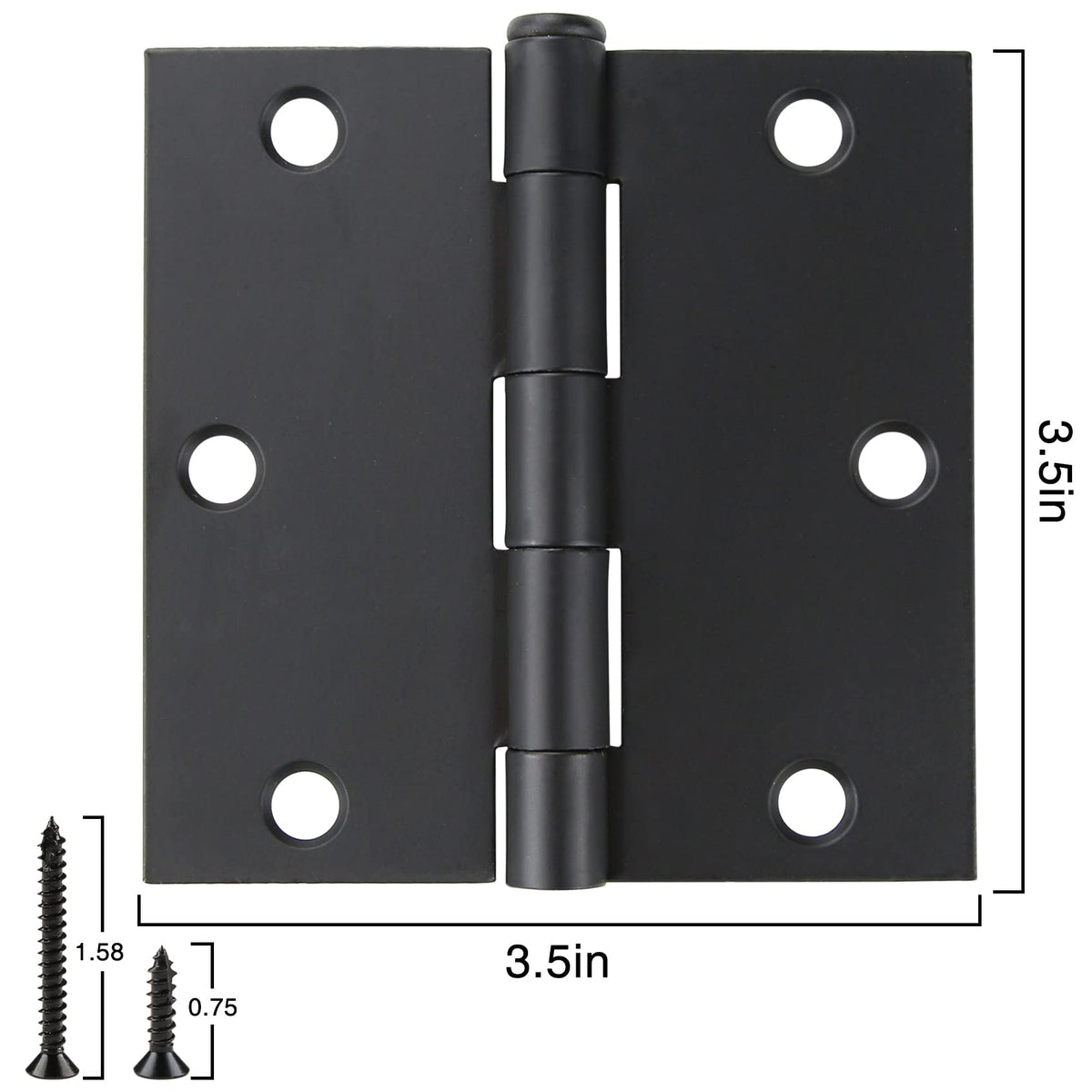 18 Pack Matte Black Door Hinges 3.5 x 3.5 Inch with Square Corners