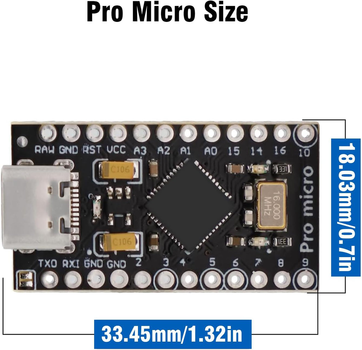 Pro Micro with Atmega32U4 chip Development Board, AYWHP 1 PCS Pro Micro 5V/16MHz Nano microcontroller Development Board with Built-in USB updater Type-C Interface Compatible with Arduino IDE