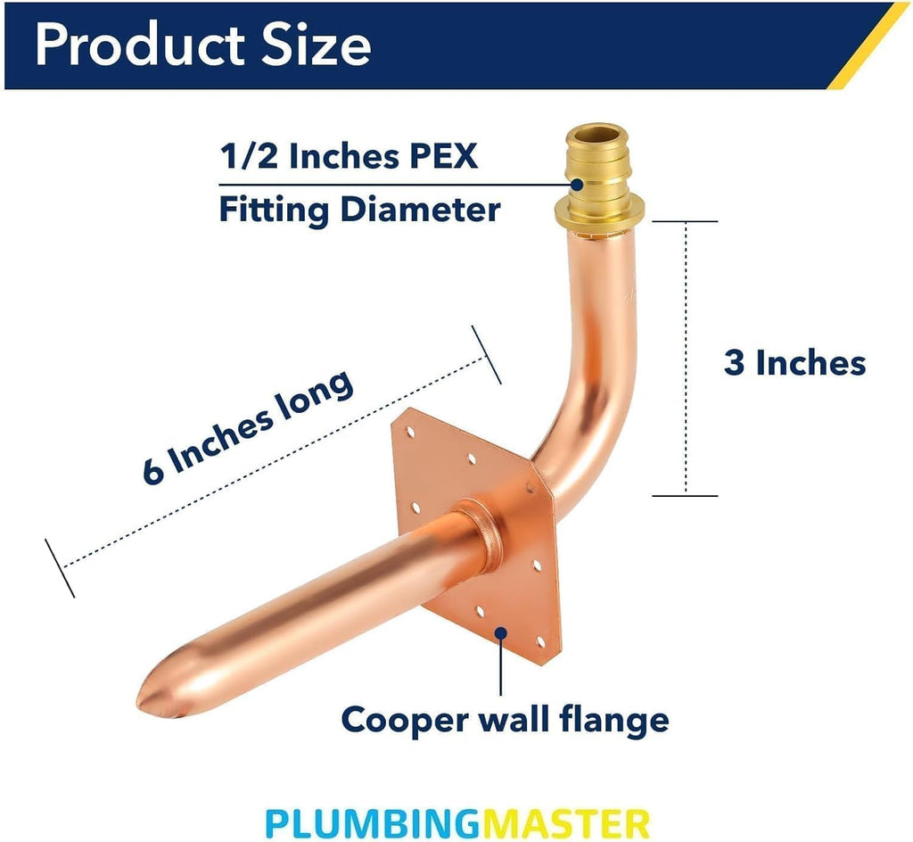 F1960 1/2" Stub Out Elbow for Pex A, 6" Length, Copper 2pcs