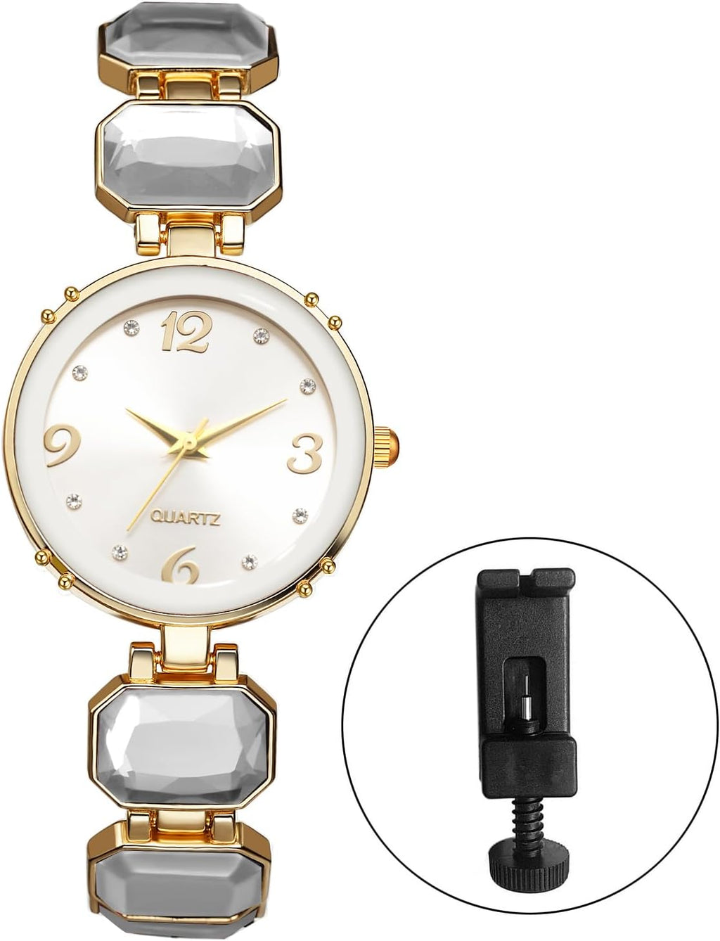 Women's Luxury Bangle Watches: Fashion Imitation Crystal Decoration Round Dial Analog Quartz Wrist Watch for Women