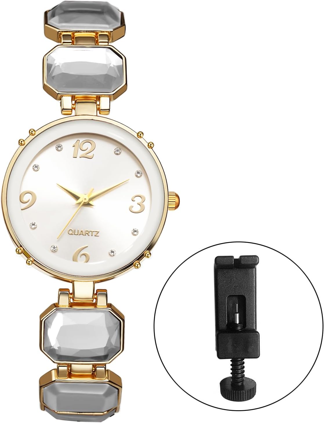 Women's Luxury Bangle Watches: Fashion Imitation Crystal Decoration Round Dial Analog Quartz Wrist Watch for Women