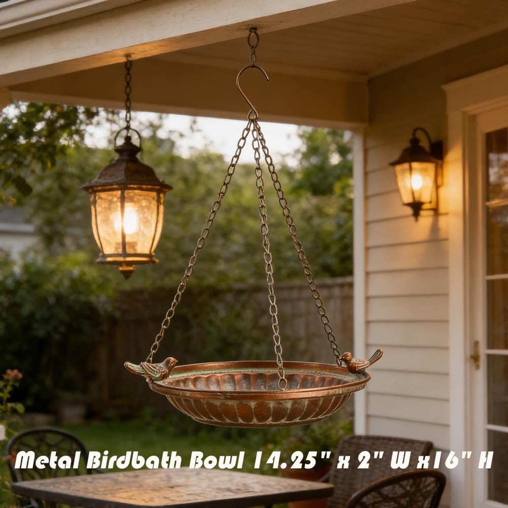 16" Hanging Bird Bath for Outdoors, Metal Bird Bath Bowl