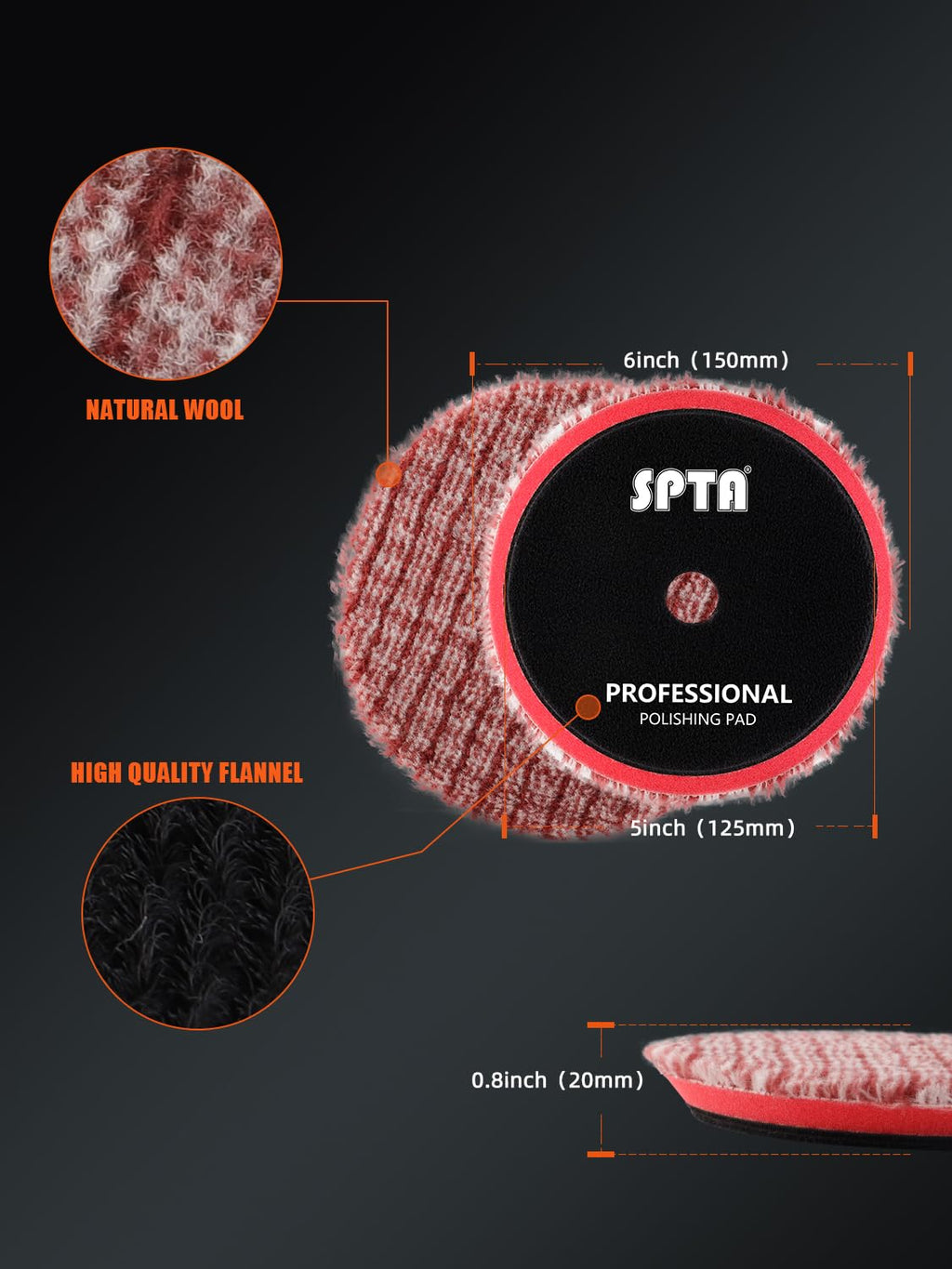 Wool Polishing Pads, 2Pcs 5 Inch (125mm) Wool Cutting Pad, Short Hair Wool Buffing and Polishing Pad Set, Wool