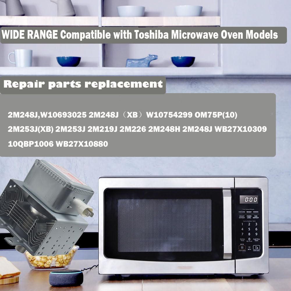 New 2M248J,W10693025 Microwave Oven Magnetron 2M248J（XB） for Whirlpool, 1000W Power Air Cooled, Replacement Part for W10754299 OM75P(10) 2M253J(XB) 2M253J Microwave Magnetron Tube