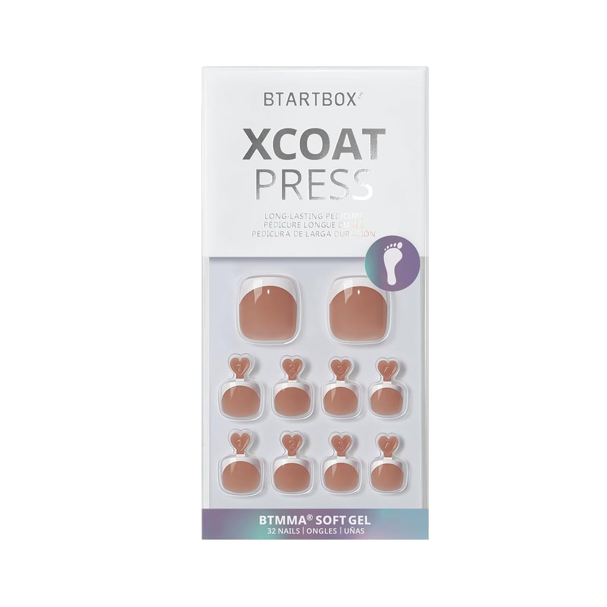 Press On Toenails, Champ, Short Squoval, White French Tip, 32Ct