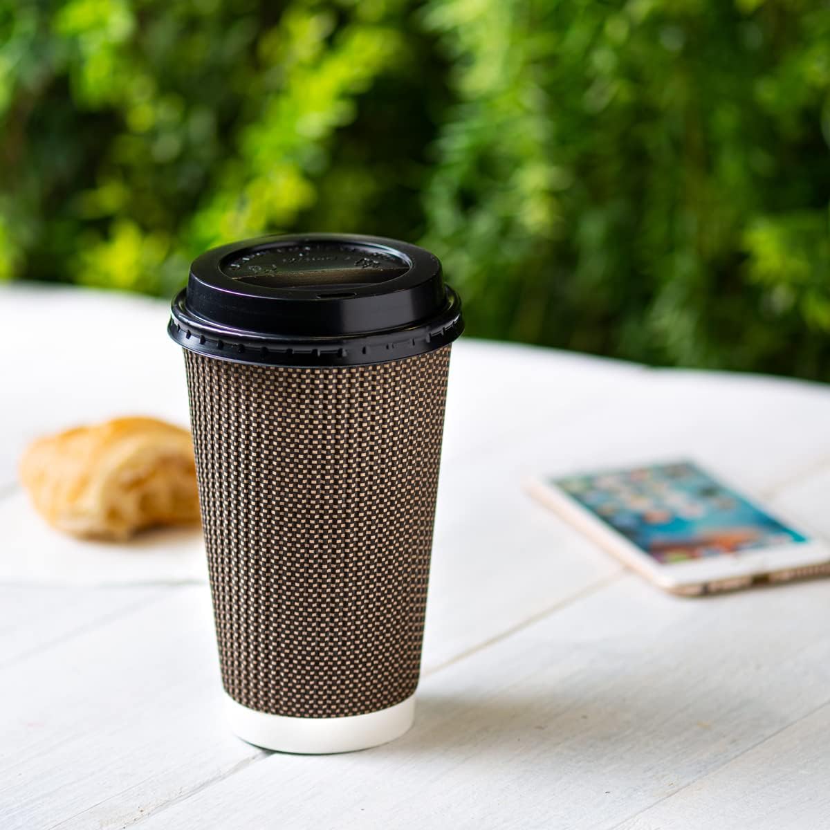 Coffee Cup Dome Lids for 10, 12, 16, & 20 oz. [100 Count] Black