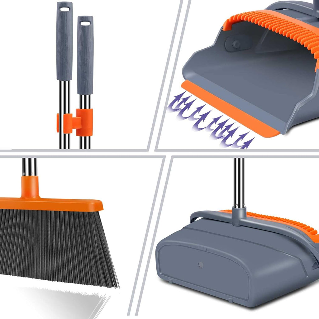 Upgrade Broom and Dustpan Set, Self-Cleaning with Dustpan Teeth, Indoor&Outdoor Sweeping, Ideal for Dog Cat Pets Home