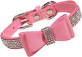 Pink Rhinestone Dog Collar with Bowknot, and Leash-Ready D-Ring