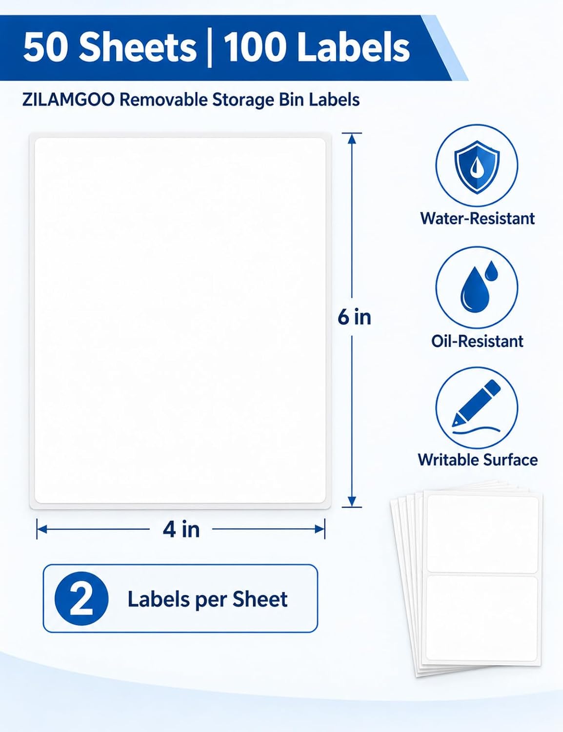 6x4 Removable Labels for Storage Bins, 100-Pack Blank Stickers