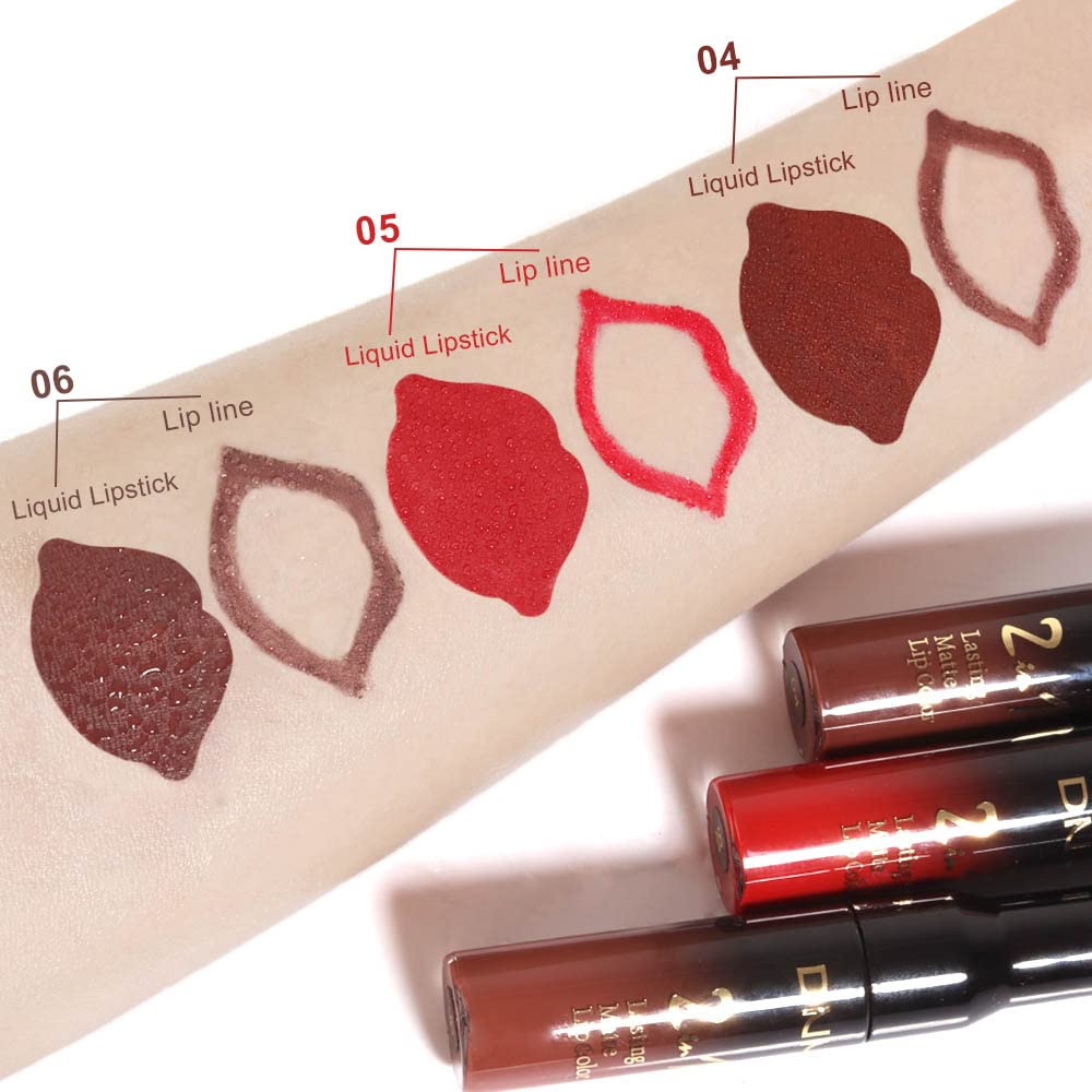 3Pcs Dark Brown Ruby Deep Red Matte Lip Liner Pencil and Liquid Lipstick Sets for Women Long Lasting Waterproof, 24