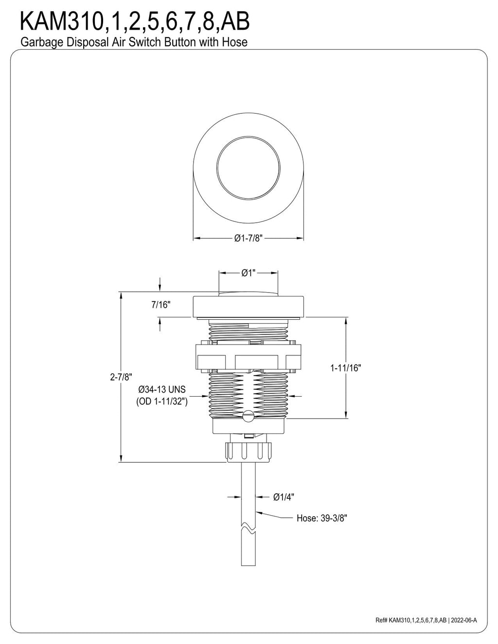 Kingston KAM312 Garbage Disposal Air Switch Button, Polished Brass
