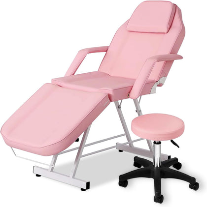 Massage Table Tattoo Chair with Hydraulic Stool, 300 lb Capacity, Pink