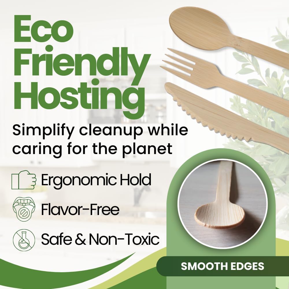 Wooden Cutlery Set (300 Pcs) | 100 Forks, Spoons & Knives Party Pack