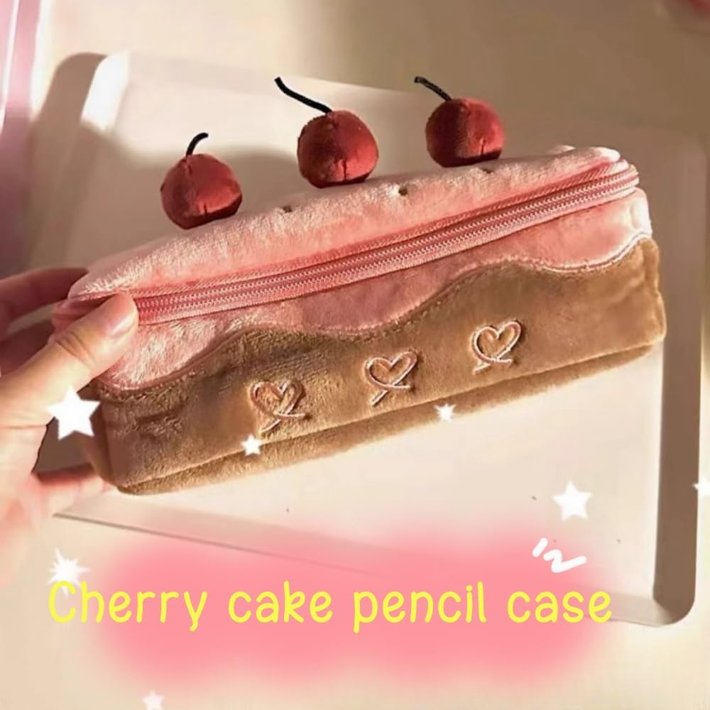 Cherry Cake Pencil Case Big Capacity Pen Holder Plush Pencil Pouch Box Cute Aesthetic Pen Case (Cherry)