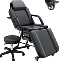 Black Tattoo Chair for Client with Hydraulic Rolling Stool, Tattoo Client Chair with Wheels Facial Chairs for