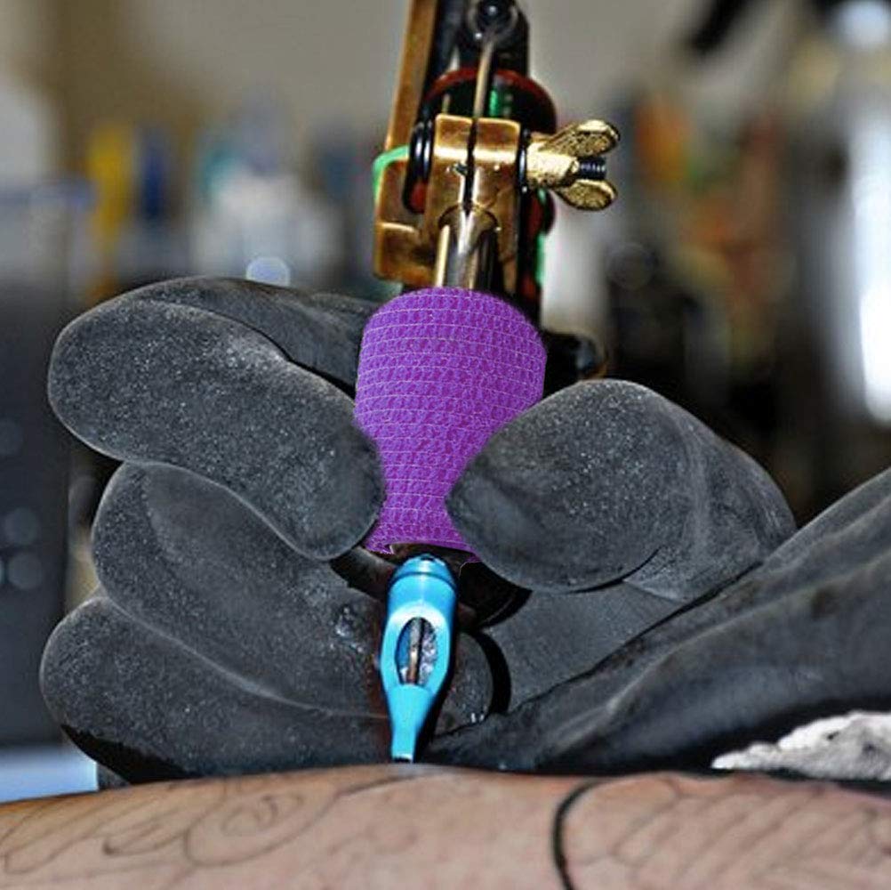 Tattoo Grip Cover Wrap,12PCS Disposable Cohesive Tattoo Grip Cover Elastic Bandage Handle Grip Tube for Tattoo