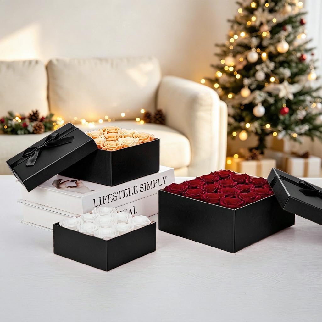 Black Gift Boxes with Lids for Presents for Arrangements Flowers