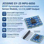 JESSINIE GY‑25 MPU‑6050 6DOF Gyroscope and Accelerometer Sensor Module, 3.3–5 V, UART Output