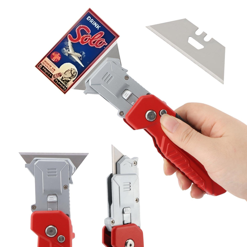 2 In 1 Folding Scraper Utility Knife, 3 Blades, Quick-Change