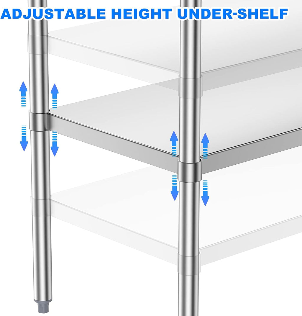 Stainless Steel Table for Prep & Work, 24x48 Inches, Metal Commercial Heavy Duty Table with Adjustable Under Shelf