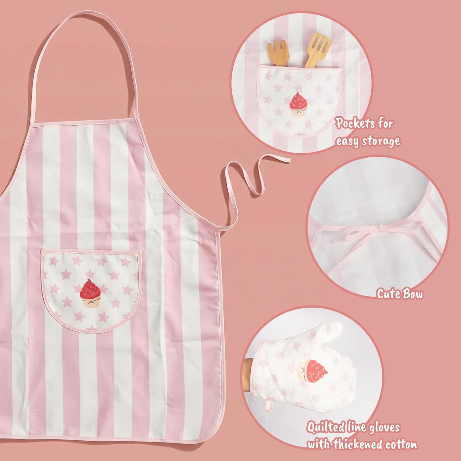 Kid Apron and Chef Hat Set, 3 Pcs Children Cooking Baking Set Kits Role Play Chef Toy Kid Cooking Gift for Girls Boys