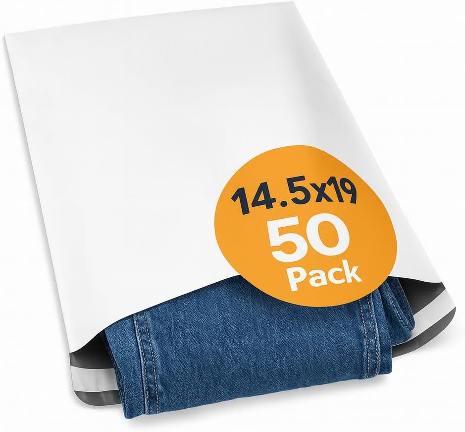 Poly Mailers 14.5x19 (50 Pack) – 14x19 Polymailers Shipping Bags, Self-Sealing Mailing Envelopes – 2.5 Mil. Made in