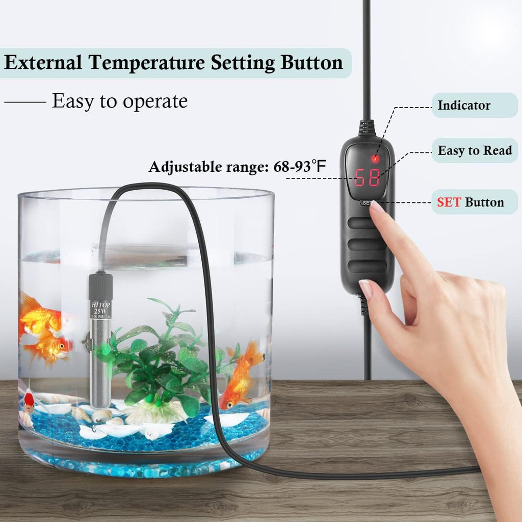 Compact Submersible Aquarium Heater -25W Digital Heater for Fish Tank Turtle Tank