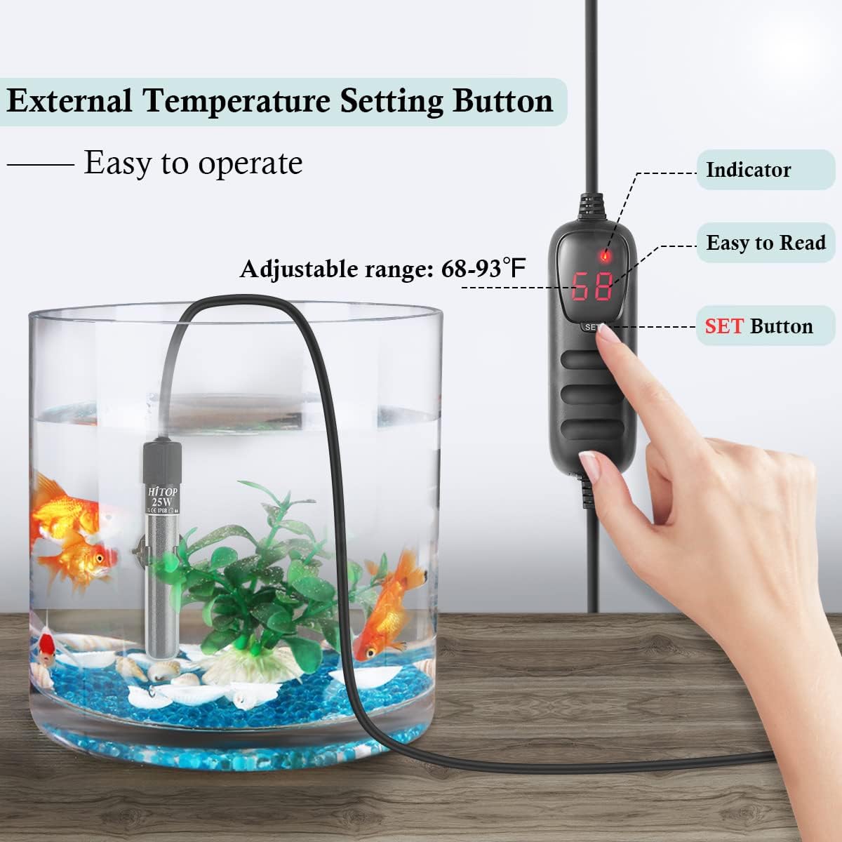 Compact Submersible Aquarium Heater -25W Digital Heater for Fish Tank Turtle Tank