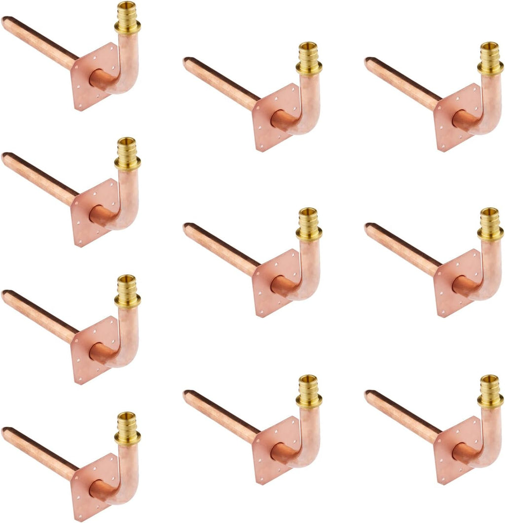 10 PCS EFIELD Copper Stub Out Elbow with Wall Flange, 1/2"Pex-A x 8"L