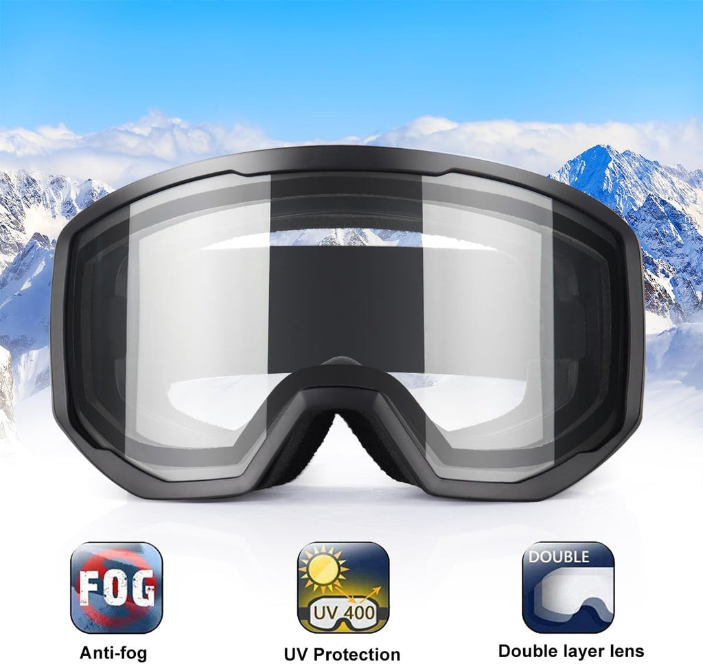 Ski/Snowboard Goggles for Men Women, OTG Snow Goggles Anti Fog UV Protection