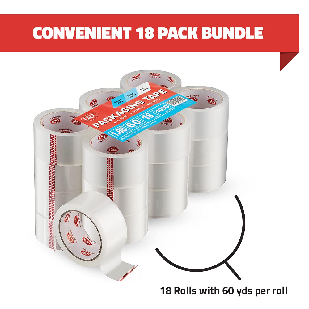 Clear Packing Tape 18 Rolls Heavy Duty 1.88 inch x 60 Yards