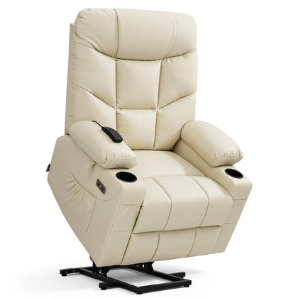 Power Lift Recliner for Elderly, Leather 7283 (Cream White, Large)