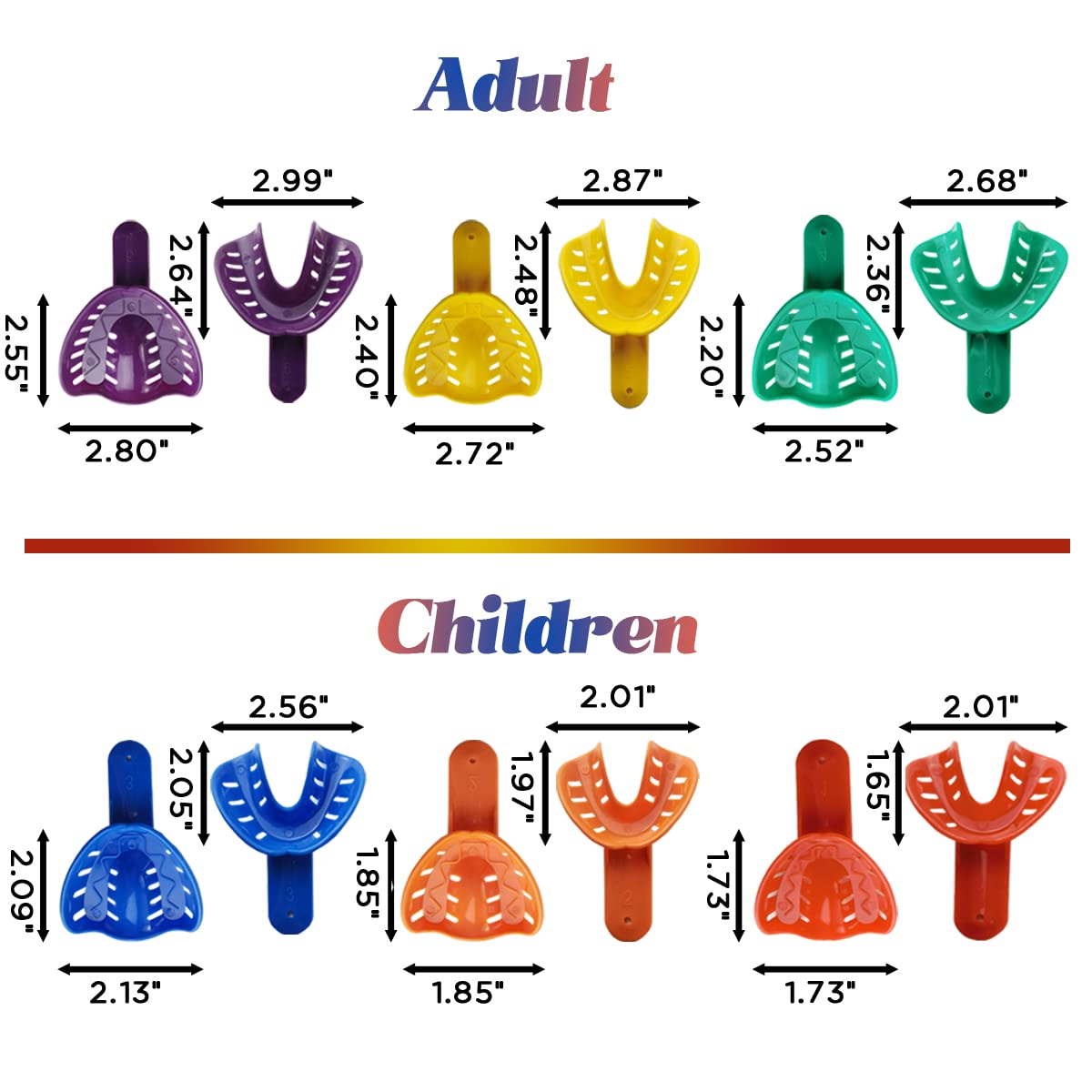 12PCS 6 Sizes Dental Impression Tray for Adult/Children, Plastic Materials Teeth Holder Dental Central Supply for