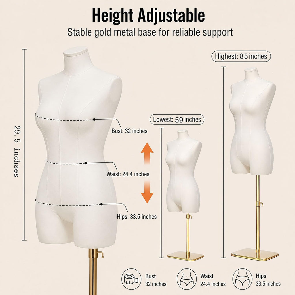 Female Dress Form Mannequin Torso with Adjustable Stand for Sewing | Fashion Half Body Mannequin for Clothing