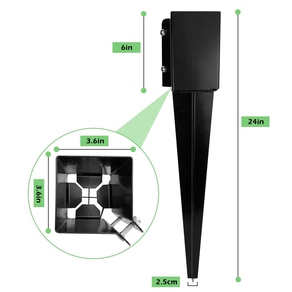 Fence Post Anchor Ground Spike Heavy Duty Black Powder Coated Fence Stakes Post Base for Mailbox, 24 x 4 x 4 Inches