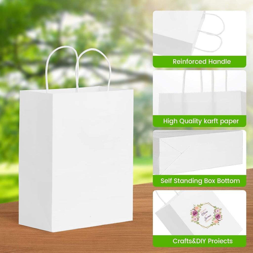 100pcs White Kraft Paper Bags with Handles Mixed Size Gift Bags Bulk,Craft Grocery Shopping Retail Birthday Party