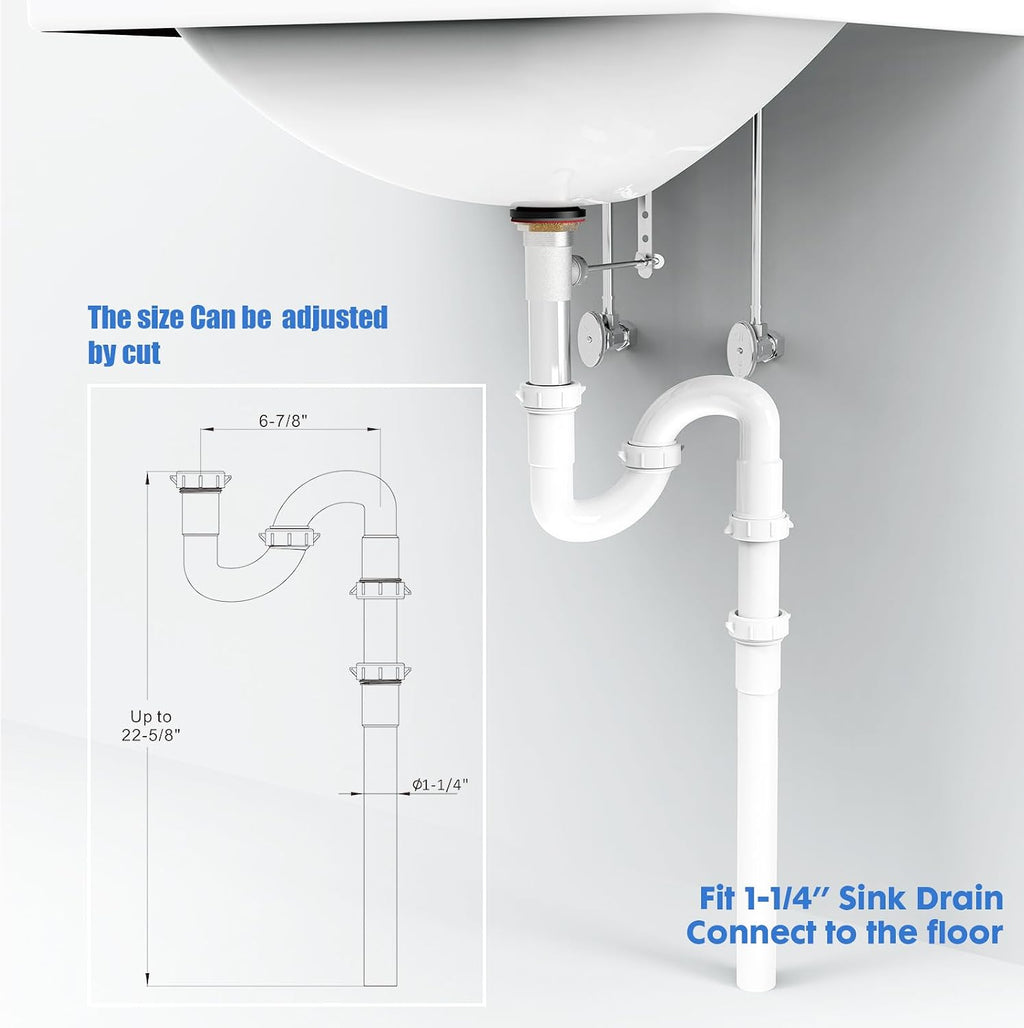 Bathroom Sink Drain Kit, for Most 1-1/4” Kitchen or Bathroom Sinks Drain Repair,1-1/4” P Trap or S Trap Plumbing Sink