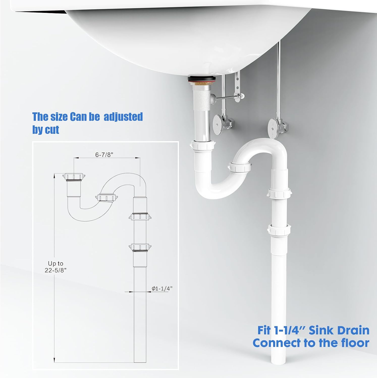 Bathroom Sink Drain Kit, for Most 1-1/4” Kitchen or Bathroom Sinks Drain Repair,1-1/4” P Trap or S Trap Plumbing Sink