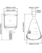 Borosilicate Glass 500ml Buchner Filtering Funnel and 1000 mL Erlenmeyer Flask, with Standard 24/40 Joint
