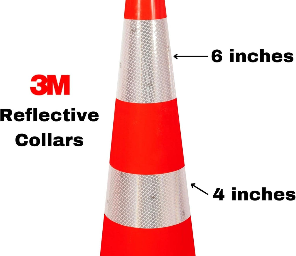 (Pack of 6 Sets) CJ Safety 28" inch Orange Delineator Post Cone with 7 lbs. Rubber Base Heavy Duty, 3M Reflective