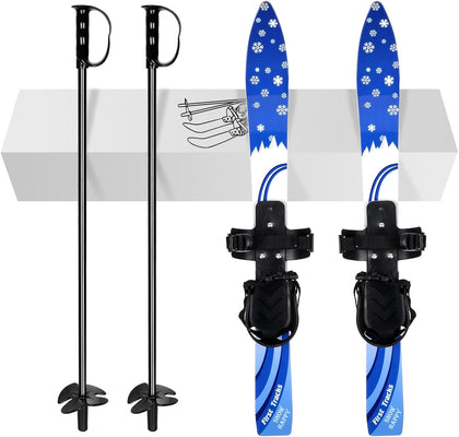 Kid's Beginner Snow Skis and Poles, Low-Resistant Ski Boards for Age 4 and Under, Lightweight, Sturdy and Safe, Blue