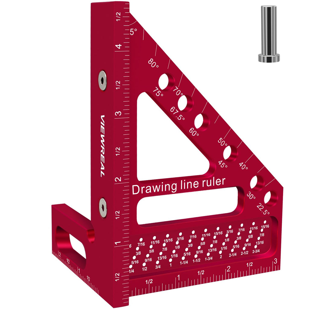 ViewReal Premium Carpenter Square Hole Scribing Ruler Woodworking Square 22.5-90 Degree Measuring Ruler with Angle Pin,Versatile Multi Angle Square for Woodworking, Engineering, and Construction