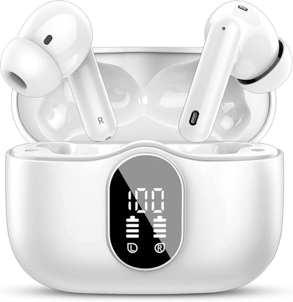 Wireless Earbuds, Bluetooth 5.4 Headphones Bass Stereo, Ear Buds with Noise Cancelling Mic, LED Display in Ear