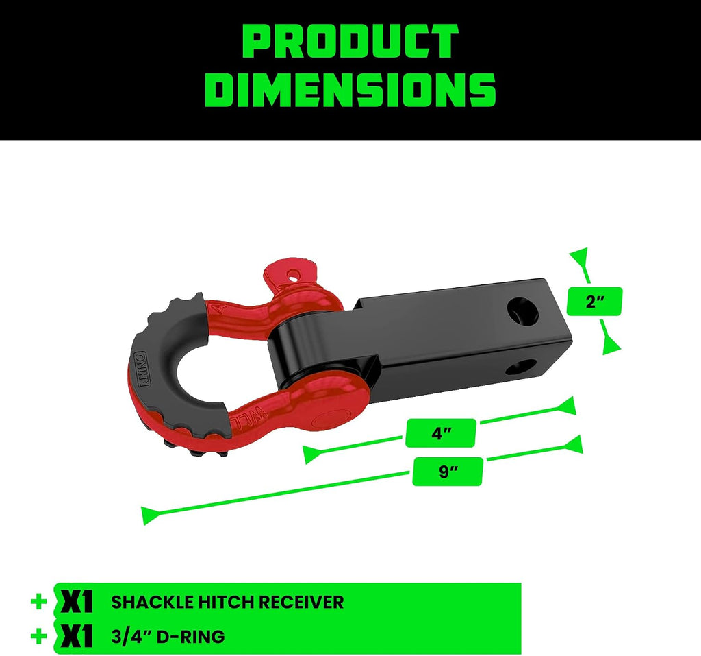 Shackle Hitch Receiver - Fits 2in Receivers for Vehicle Recovery