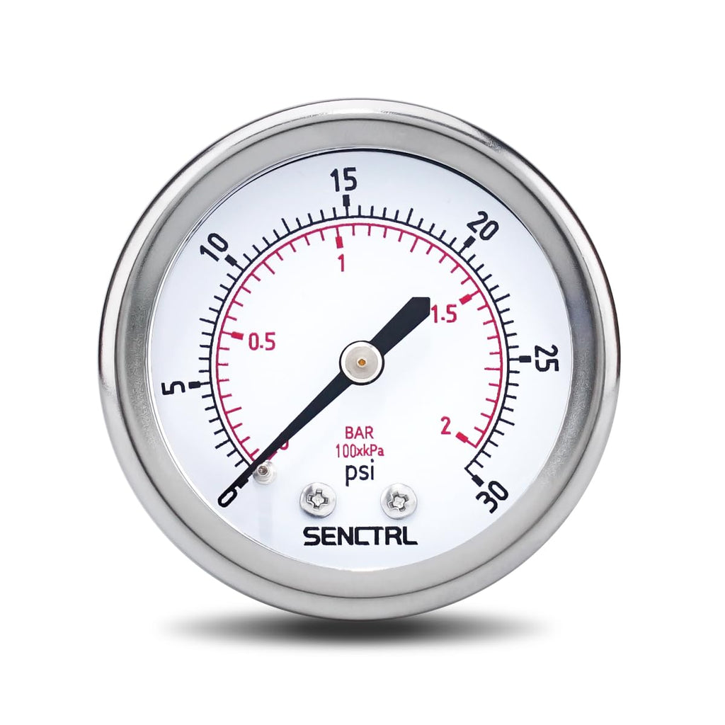 SENCTRL 0-30 Psi Low Pressure Gauge, 1/4" NPT Back Mount