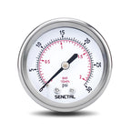 SENCTRL 0-30 Psi Low Pressure Gauge, 1/4" NPT Back Mount